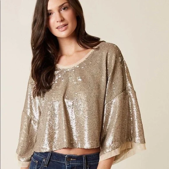 Free People Gold Sequin Crop Top - Picture 5 of 7